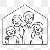 PNG Happy home family line art, collage element, transparent background