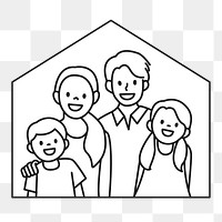 PNG Happy home family flat line sticker, transparent background