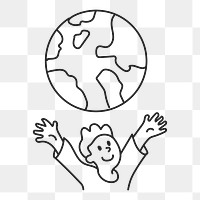 PNG Kid save the planet line art sticker, transparent background