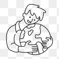 PNG Man save the planet line art sticker, transparent background