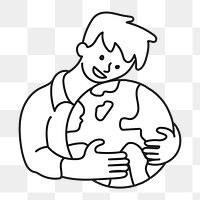 PNG Man save the planet flat line sticker, transparent background