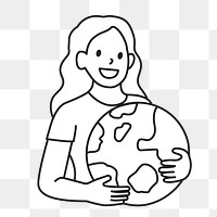 PNG Woman save the planet line drawing sticker, transparent background