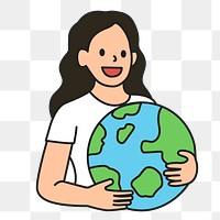 PNG Woman save the planet sticker, transparent background