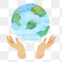 PNG Hands presenting globe, environment paper craft, transparent background