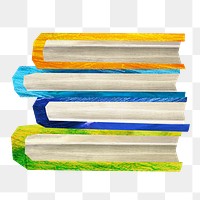 Stacked books png, education paper craft element, transparent background