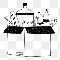 Grocery box png line art, transparent background