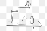 Shopping bag png line art, transparent background