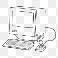 Vintage computer png line art, transparent background