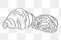 Croissant png line art, transparent background