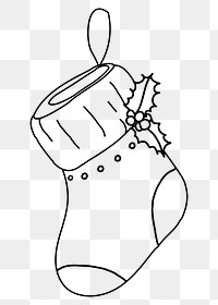 Christmas stocking png line art, transparent background