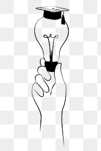 Educational light bulb png line art, transparent background