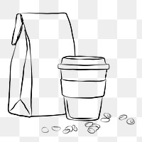 Morning coffee png line art, transparent background