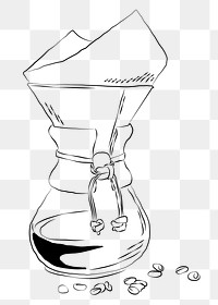 Drip coffee png line art, transparent background