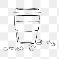 Coffee cup png line art, transparent background