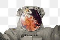 PNG Astronaut selfie, nebula reflection on helmet, transparent background