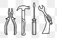 Mechanic tools png line art, transparent background