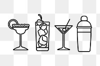 Cocktails png line art, transparent background
