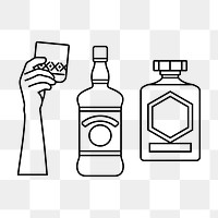 Alcoholic drinks png line art, transparent background