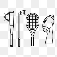 Sport equipment png line art, transparent background