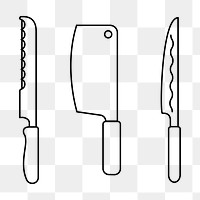 Kitchen knives png line art, transparent background