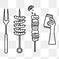 Barbecue party png line art, transparent background