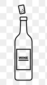 Wine bottle png line art, transparent background