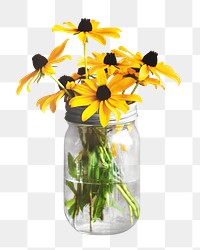 PNG Yellow flower in jar collage element, transparent background.