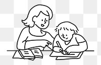 PNG Mom helping kid homework line drawing, collage element, transparent background