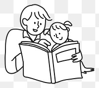 PNG Reading time with dad flat line sticker, transparent background