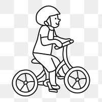 PNG Kid ride a bike line drawing sticker, transparent background