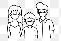 PNG Family wearing face mask line art, collage element, transparent background