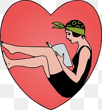 Png Lady in a heart - colour collage element, transparent background