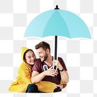 Couple under umbrella png, transparent background