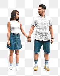 Hand-holding Asian couple  png, transparent background