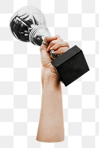 Hand holding trophy png, transparent background