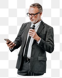 Businessman using smartphone png, transparent background