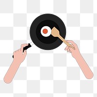 Png frying pan with egg illustration, transparent background