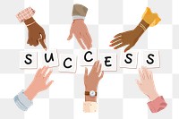 Success png, diverse hands remix, transparent background