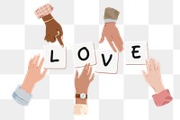 Love png, diverse hands remix, transparent background