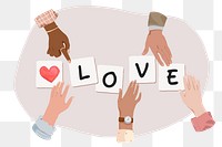 Love png, diverse hands remix, transparent background