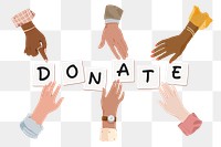 Donate png, diverse hands remix, transparent background