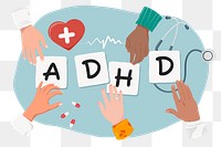 ADHD png diverse hands, health & wellness remix, transparent background