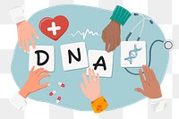 DNA png diverse hands, health & wellness remix, transparent background