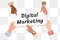 Digital marketing png, diverse hands remix, transparent background