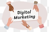 Digital marketing png, diverse hands remix, transparent background