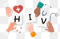 HIV png diverse hands, health & wellness remix, transparent background