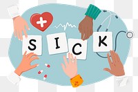 Sick png diverse hands, health & wellness remix, transparent background