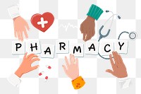 Pharmacy png diverse hands, health & wellness remix, transparent background