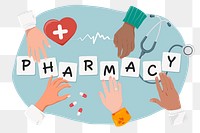 Pharmacy png diverse hands, health & wellness remix, transparent background