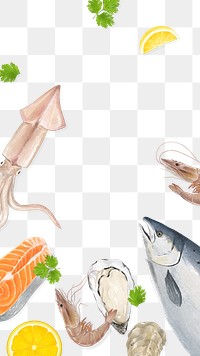 Fresh seafood png border frame, transparent background